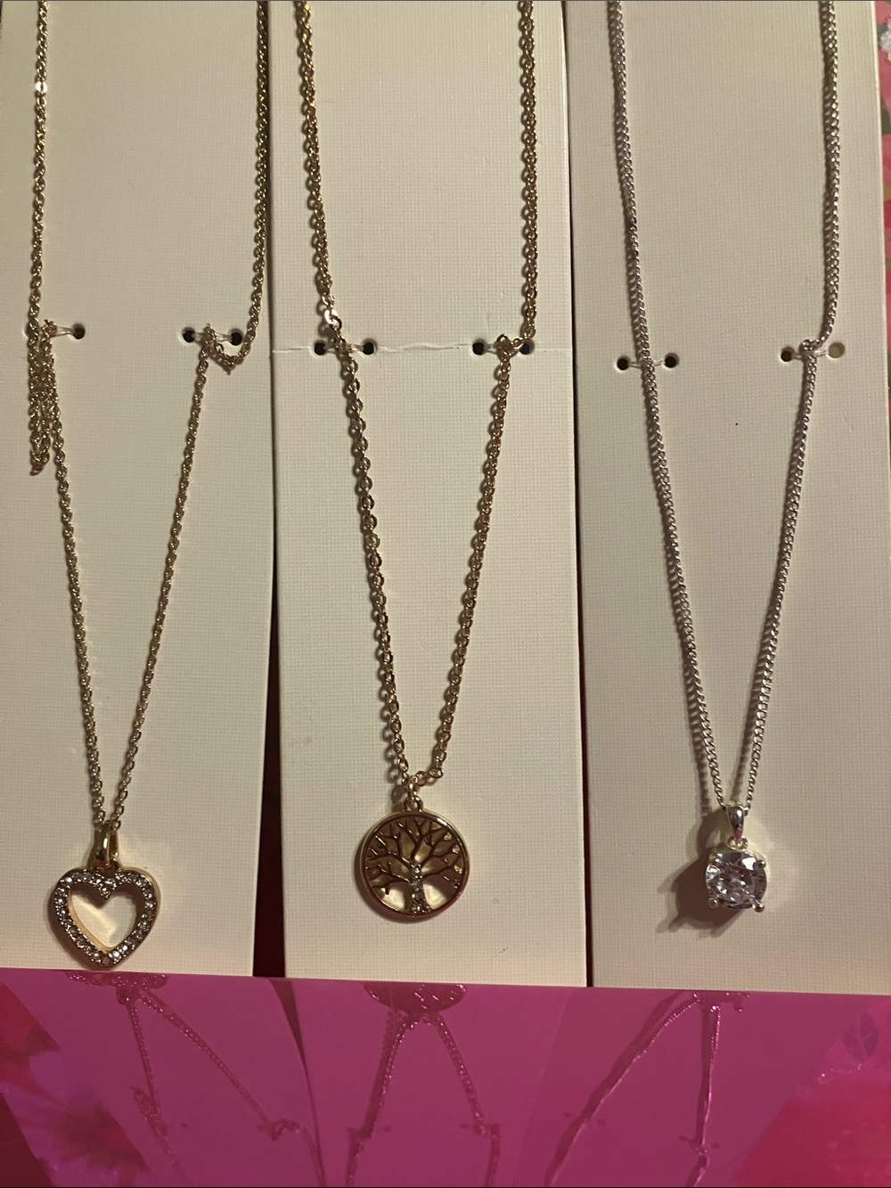 I.AM.GIA Gold Heart, Tree & Zirconia Pendant Layered Necklace Trio&FREE earrings